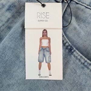 RISE SUPPLY CO Jorts Womens 7 Blue Stone Acid Wash Denim Shorts NWT Cargo Hiphop